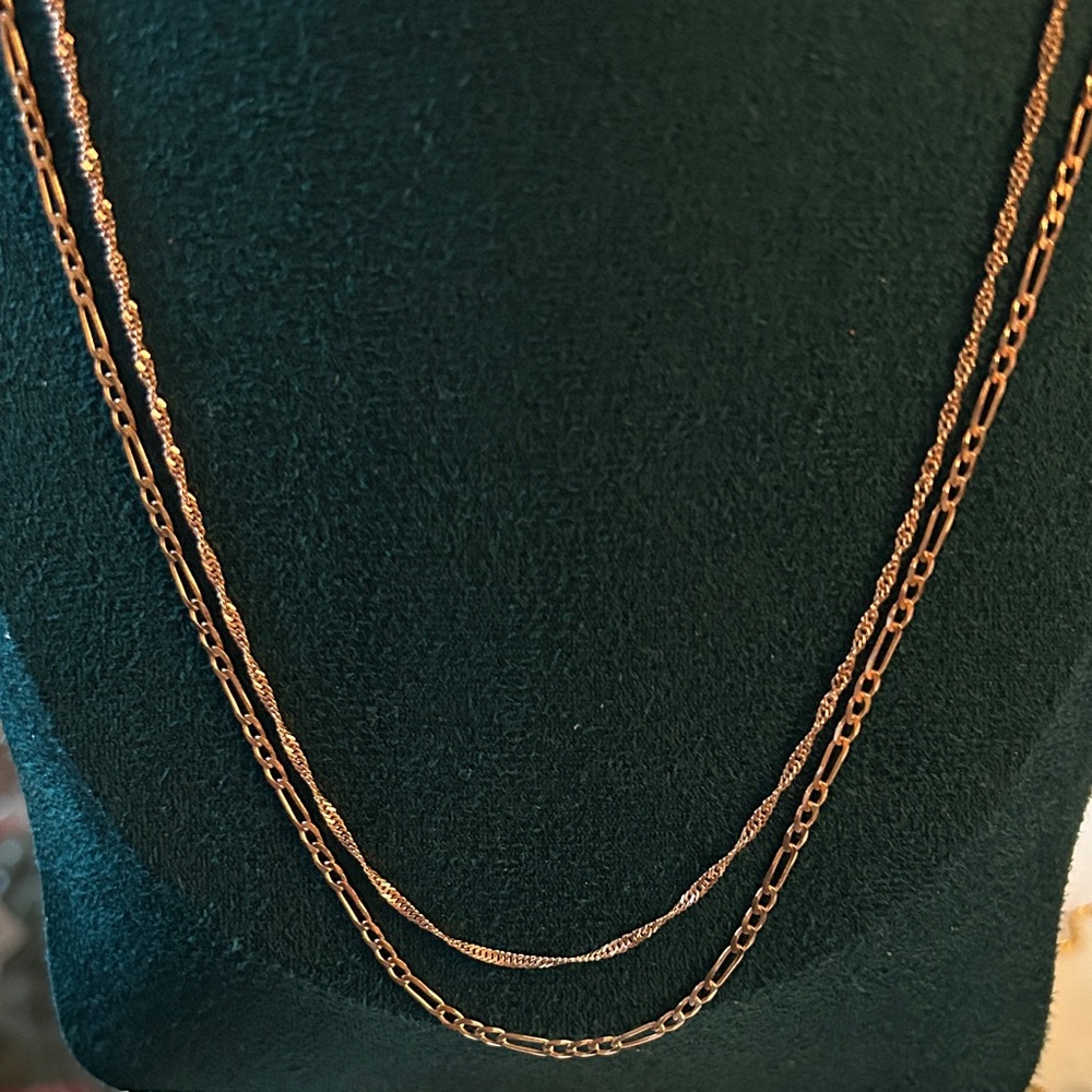 Rose‎ Gold layering figaro and twisted Chain Necklaces set of 2